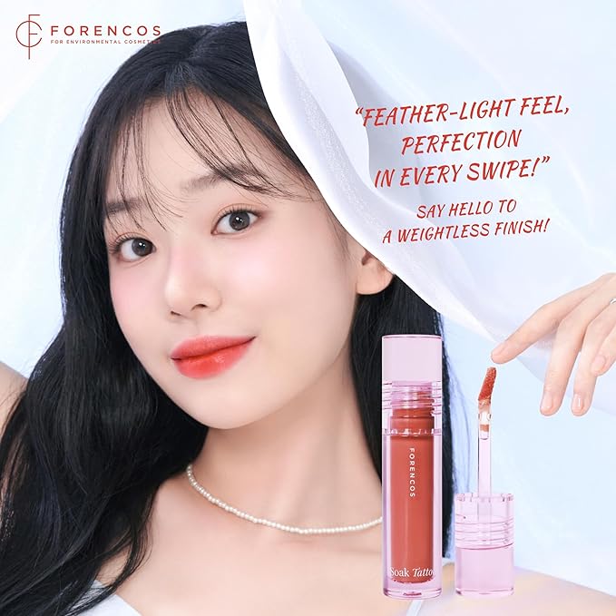 FORENCOS Soak Vegan Lip Tint/Stain, Water Gel Formula, Weightless & Non-sticky Finish, Vivid Color, Smudge-proof, Cruelty-Free, Korean Makeup, Waterproof, 0.11 oz (02 Rire)