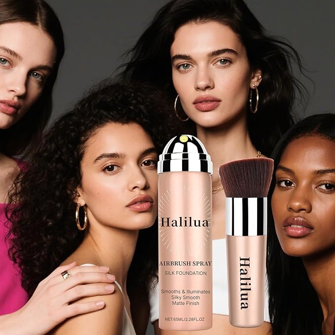 Airbrush Foundation Spray with Brush - Full Coverage Magic Minerals Airbrush Foundation for Smooth Radiant Finish, Concealer Hydrating Makeup for a Flawless, Natural Finish, Breathable (Beige)