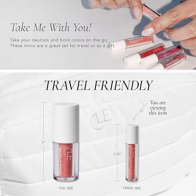 CLE Cosmetics Melting Lip Powder Mini Set of 6 - Lip Tint (Vegan, Cruelty Free, Paraben-Free) with Long-Lasting, Weightless Lip Stain, Usable on Lips, Eyes and Cheeks, Matte Finish, Travel Size