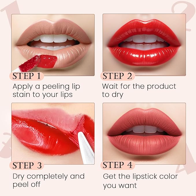 DAGEDA 2 Colors Peel Off Lip Liner Stain Set, Tattoo Color Lip Tint Stain, Long Lasting and Waterproof Lip Stain Peel off Lip Makeup,Peel Off Lip Liner with Natural Matte Finish (02+05)