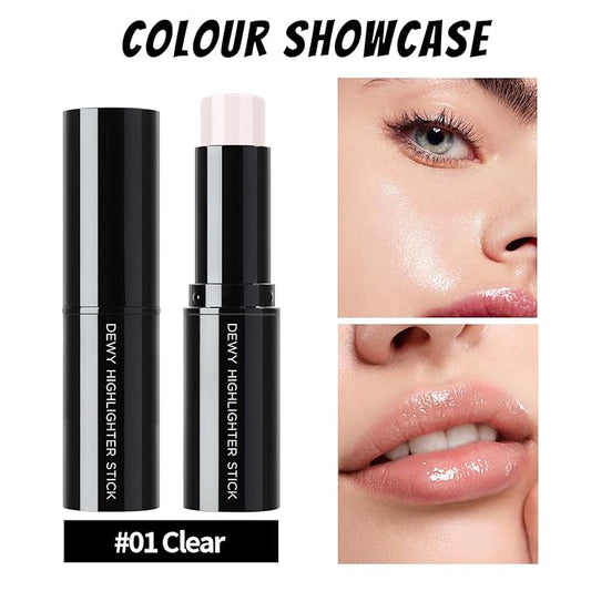 Clear Highlighter Stick for Glass Skin, Dewy Finish Radiance Balm Hydrating Reflective Natural Shimmer Illuminator Stick, Multi-Use Lightweight Creamy Face Highlighter Korean Makeup#01