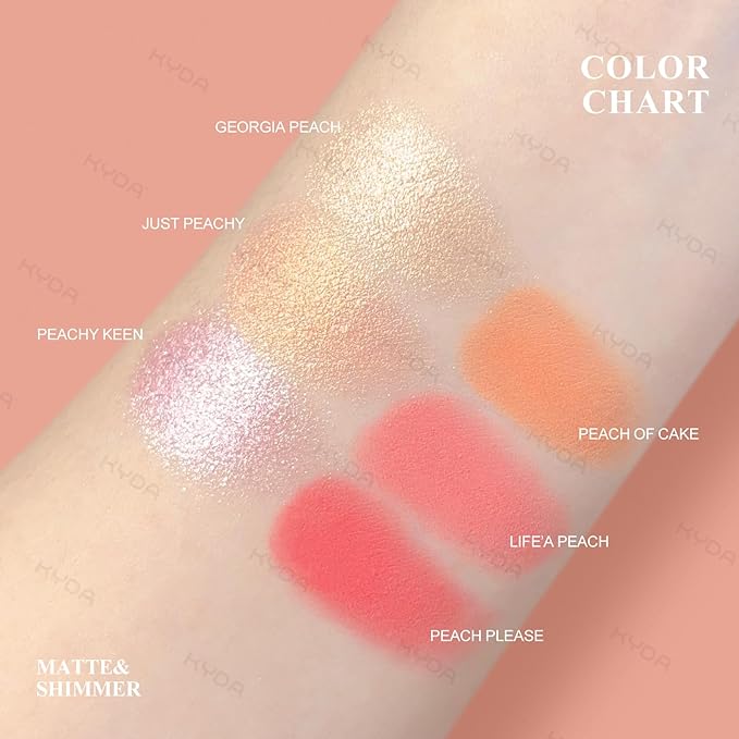 KYDA 6 Colors Blush Palette, Natural Glossy Blush and Highlighter Duo, Buildable Cheek Color, Matte Shimmer Face Blusher Makeup, Lightweight Smooth Powder