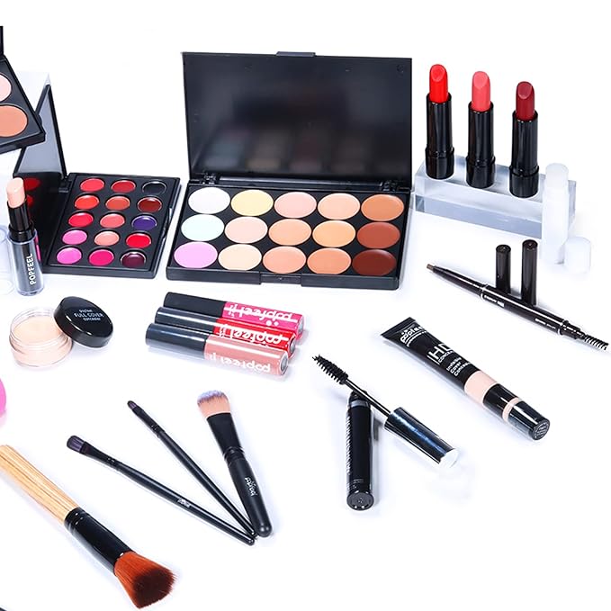 All in One Makeup Kit For Beginners, Full Makeup Kit For Teen Girls, Makeup Gift Set, Include Eyeshadows, Concealer, Cosmetic Brush, Lip Gloss, Lipstick, Powder Puff, Mascara -005