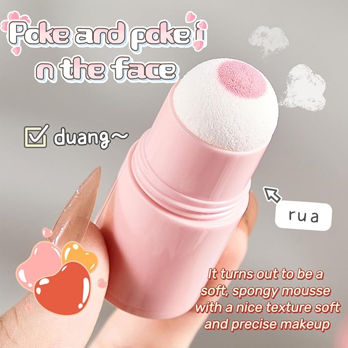 O'CHEAL Powder Blush Stick for Cheek and Eyes, Soft and Blendable Natural Flush, Long-Lasting Dewy Blusher Makeup, Buildable Glow for Face,Multi-Use Blush 01