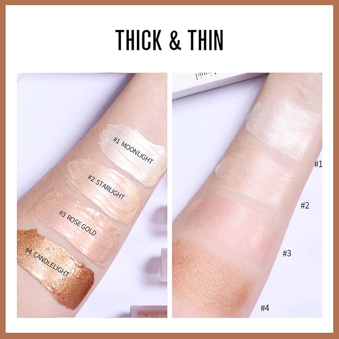 Liquid Highlighter, Shimmer Face Body Highlighter Wand,Waterproof and Long-lasting Cream Smooth Highlighter Illuminator, Silky Natural Glow Makeup Stick for Body, 04#CANDLELIGHT