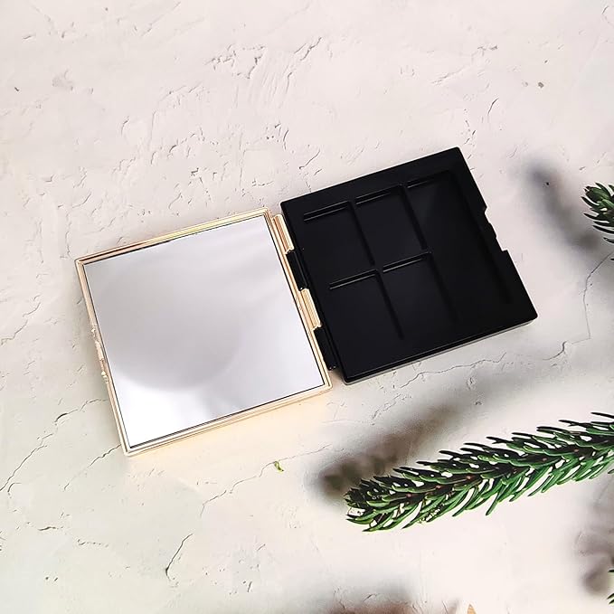 Black 5 Grids Empty Eyeshadow Palette with Gold Frame Mirror Lipstick Box Powder Blush Makeup Case Highlighters Container DIY Refillable Eye Shadow Pans