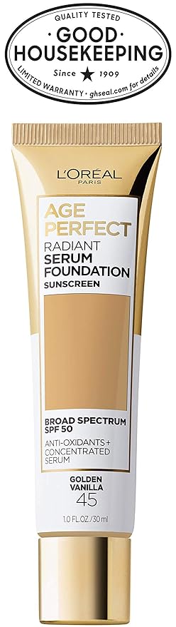 L'Oreal Paris Age Perfect Radiant Serum Foundation with SPF 50, Golden Vanilla, 1 fl. oz.