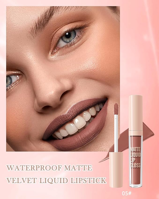 Matte Liquid Lipstick, Nude Red Velvet Lipstick Moisture Smooth Lip Stain Tint, 24H Stay Matte Lipstick, Non-Stick Cup Not Fade Long Wear Waterproof Lip Gloss Lipstick Gift for Women Girls-05#