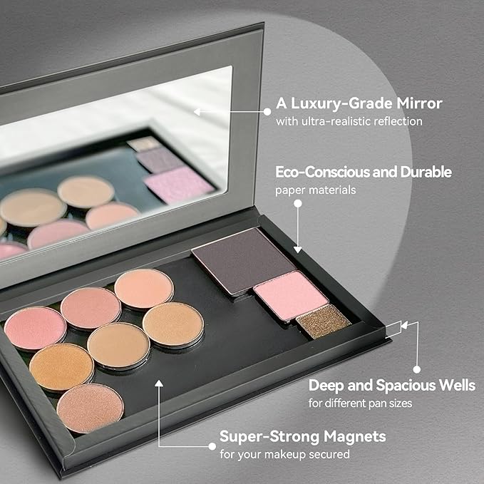 Magnetic Makeup Palette DIY Empty Eyeshadow Lipstick Palette with Mirror 3D Finish Surface Paper Makeup Organizer (Cosmic Mystery)
