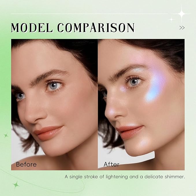 Face Highlighter Palette, Lunar Glow Highlighter Powder Makeup, Chameleon Glitter Shimmer Body Cheek Eye Highlighter, Multichrome Sparkle Holographic Color Shifting Silky Creamy Illuminator#01