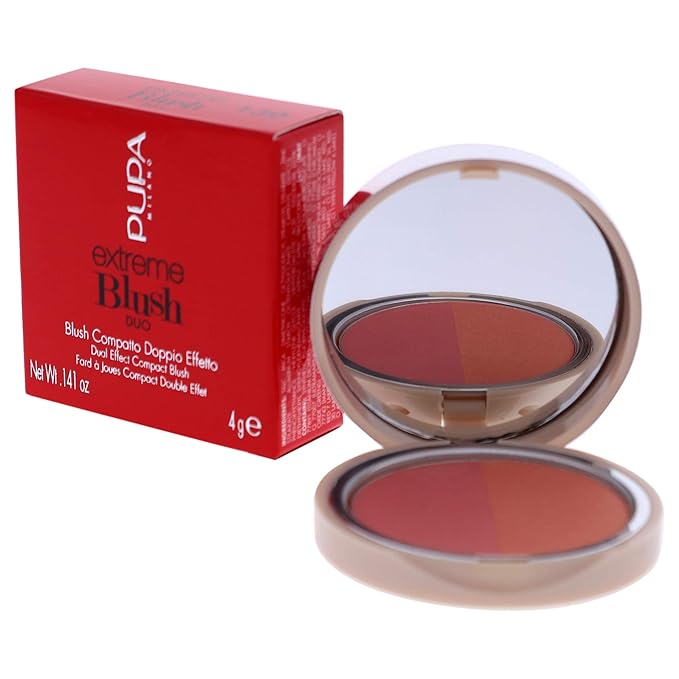 PUPA Milano Extreme Blush Duo - Highly Blendable Formula - Lightweight - Creates A Beautiful Sun-Kissed Appearance - Suitable For All Skin Types - Radiant Peach - 130 Matt Salmon - 0.141 Oz