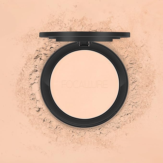 FOCALLURE Flawless Pressed Powder, Control Shine & Smooth Complexion, Pressed Setting Powder Foundation Makeup, Portable Face Powder Compact, Long-Lasting Matte Finish, Ivory