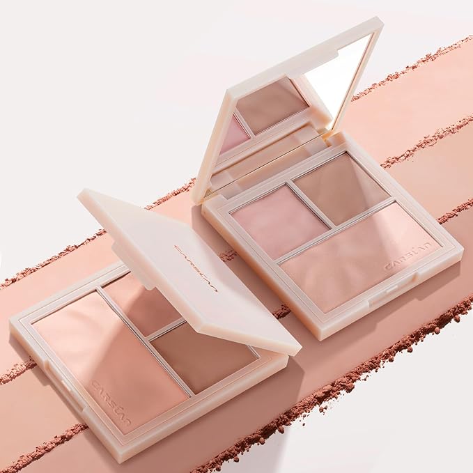 3 Colors Blush Palette For Cheek Makeup, Matte Blush Powder Blendable Face Blush, 12H Longlasting, Lightweight, Smooth Pink, Sunset Orange, 0.37Oz