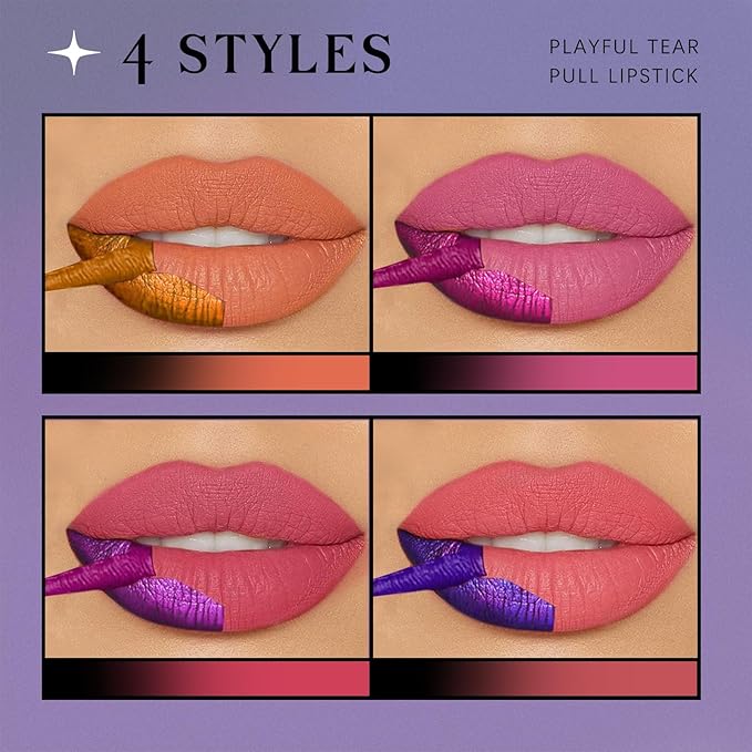 4 Color Peel Off Lip Stain, Tattoo Magic Color Lip Tint, Pink Red Nude Matte Natural Finish Lip Gloss Tear off, Waterproof Long Lasting Nonstick Lipstick Makeup Set with 5ML Empty Spray Bottle