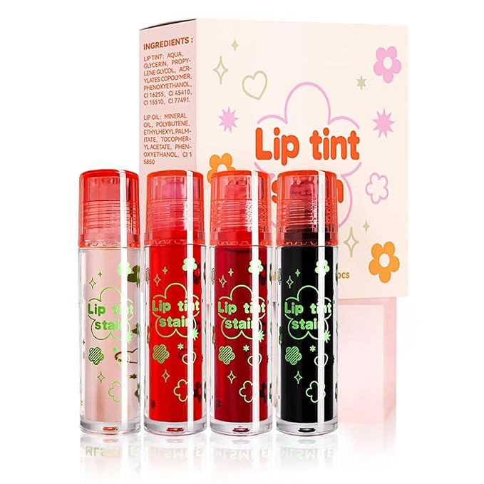 4PCS Rolling Ball Lip Oil Set, Long Lasting Hydrating & Moisturizing Lip Gloss Set for Kids Lip care, Transparent Lip Gloss for Dry and Chapped Lips (Set B, 0.16 Oz/Pcs)