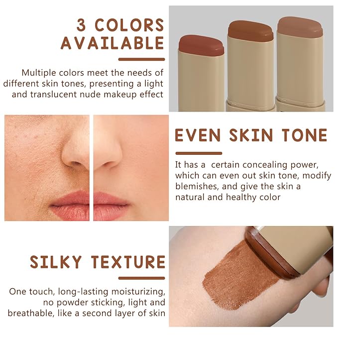 Foundation Stick Beauty Balm Serum Boosted Skin Tint, Solid Tinted Moisturizing Serum Contour Stick Foundation Face for Women, for Face Natural Makeup (03, 18g)