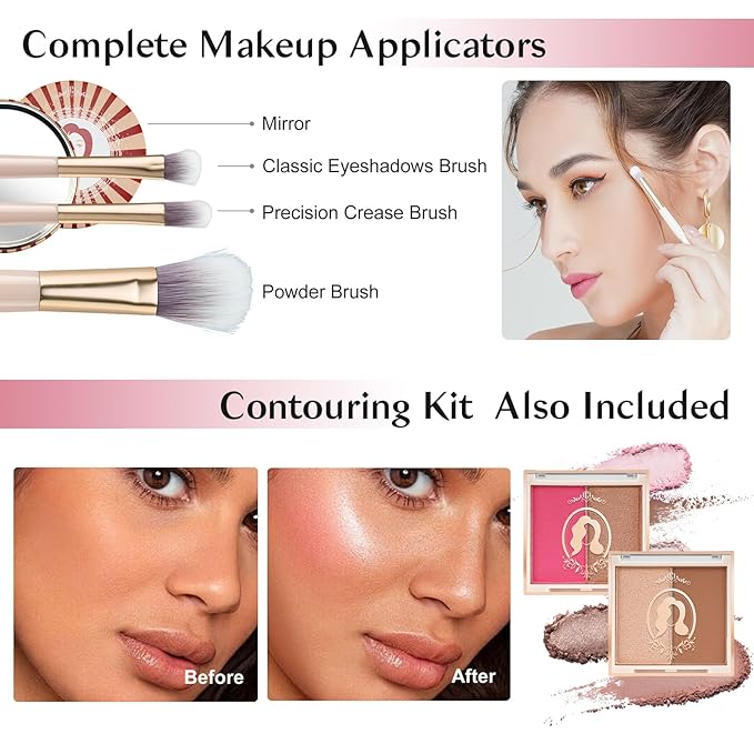 Color Nymph Girls Makeup Kits For Teens, Beginners Makeup Kit All In One Makeup Set For Teenager Full Kit Girls Make Up Kit With Train Case 18 color eyeshadow 4 color glitter & lipgloss - Pink