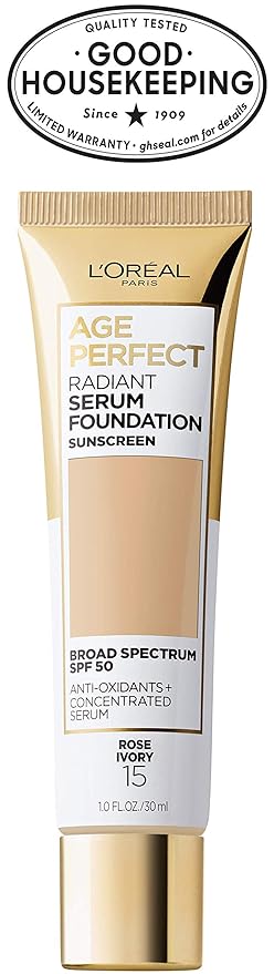 L'Oreal Paris Age Perfect Radiant Serum Foundation with SPF 50, Rose Ivory, 1 Ounce