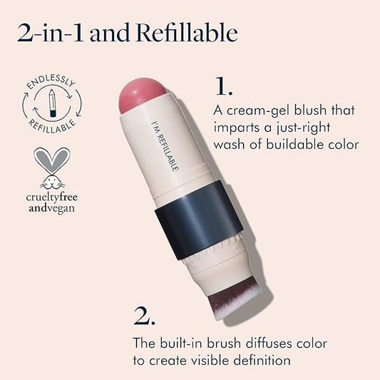 trestique Blush Stick, Vegan Blush Stick With Built-In Brush, Pink Blush Makeup For Women, Rose Makeup, 2-In-1 Creamy