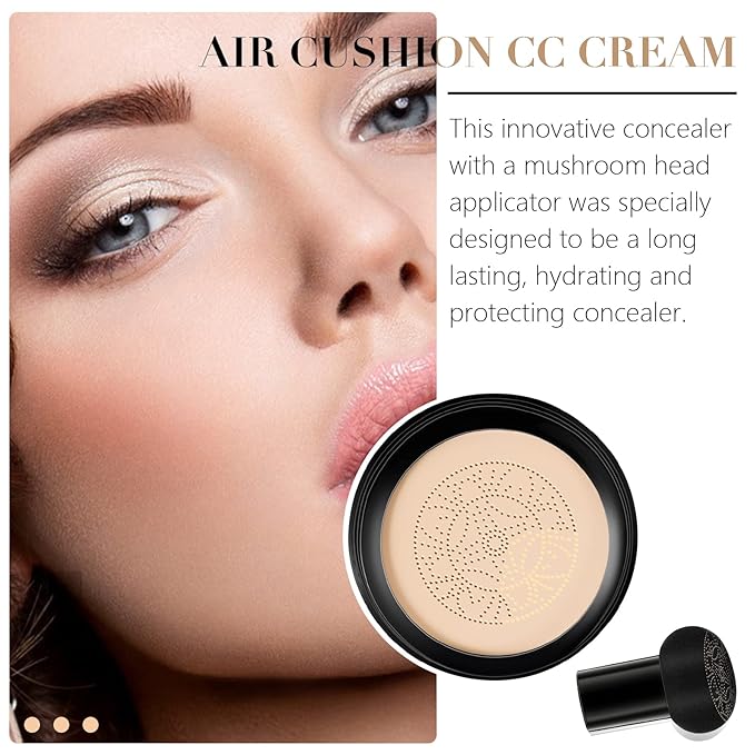 Mushroom Head Air Cushion CC Cream, Air Cushion CC Cream Foundation Covers Blemishes, Scars Easily and Smoothly, Mushroom Foundation Long Lasting, Intensely Moisturizing (Natural)