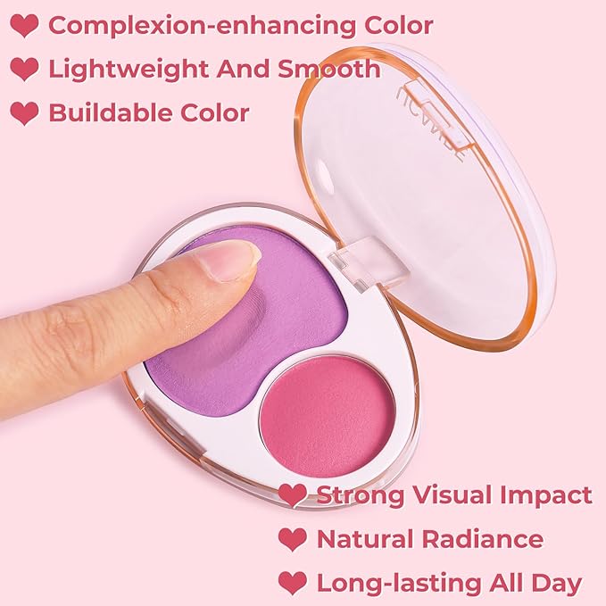UCANBE Cream Dual Blush for Cheeks: Purple Lightweight Highly Pigmented Blush - Smooth Natural Long-lasting All-Day Face Makeup Blush(03#Lavender)