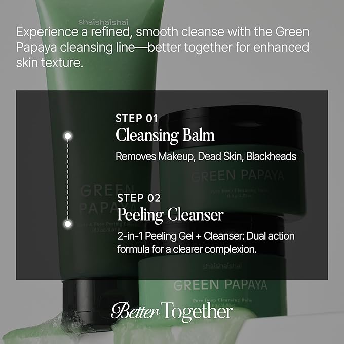 GREEN PAPAYA Pore Deep Cleansing Balm, Makeup Remover, Gentle Exfoliating, Pore Cleaner, Black Head Remover for Face, Oil Cleanser with Jojoba Oil, Korean Skin Care, 2.87oz