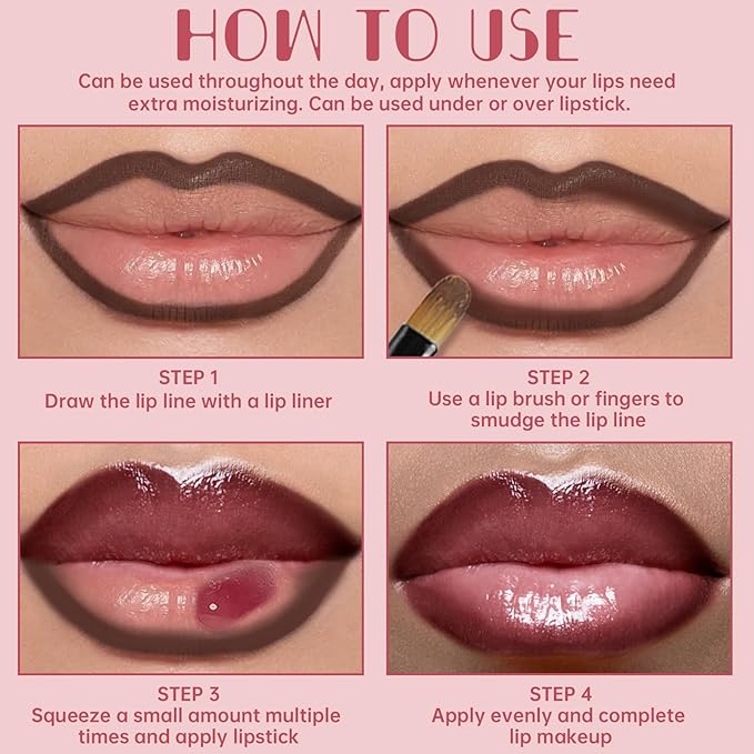 Nourishing Lip Gloss Moisturizing High Shine Fresh Lightweight Glossy Plumping Lip Combo or Women Long Wear Lip Glow Oil with Brown Lip Liner Set Non-Sticky Liquid Lipstick Makeup#12