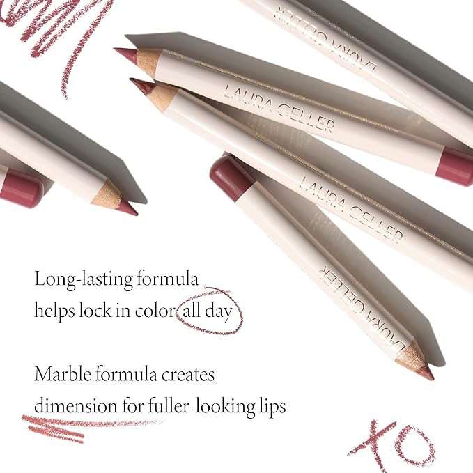 LAURA GELLER Nourishing Fine Shine Glossy Lip Oil, Rose Garden + Marble Lips Multidimensional Lip Liner, Poetic Pink | Get All-Day Hydrated Lips