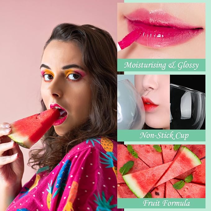 6 Colors Lip Tint Stain Set, Plumping Mini Liquid Lipstick, Watery Lip Gloss Moisturizing Tinted Lip Balm, Multi-Use Lip and Cheek Tint, Long lasting Non-Stick Cup Waterproof Lip Stain