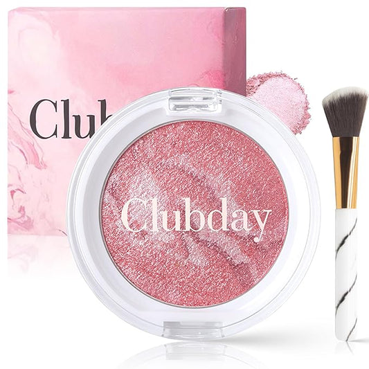 Powder Blush for Cheeks, Baked Blush Palette Highlighter Makeup, Brighten Glow Face Blusher, Shimmer Buildable Lightweight Multiuse Baked Powder for Eyeshadow Highlight rubores de maquillaje