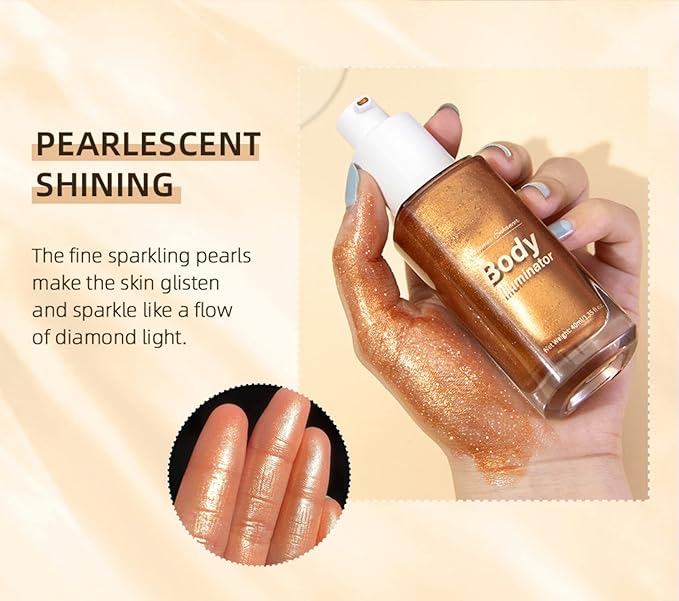 MAEPEOR Body Luminizer 5 Colors Smooth Subtle Shimmer Illuminator Moisturizing Long Lasting Summer Glow for Face and Body (40ML, 02 Rose Gold)