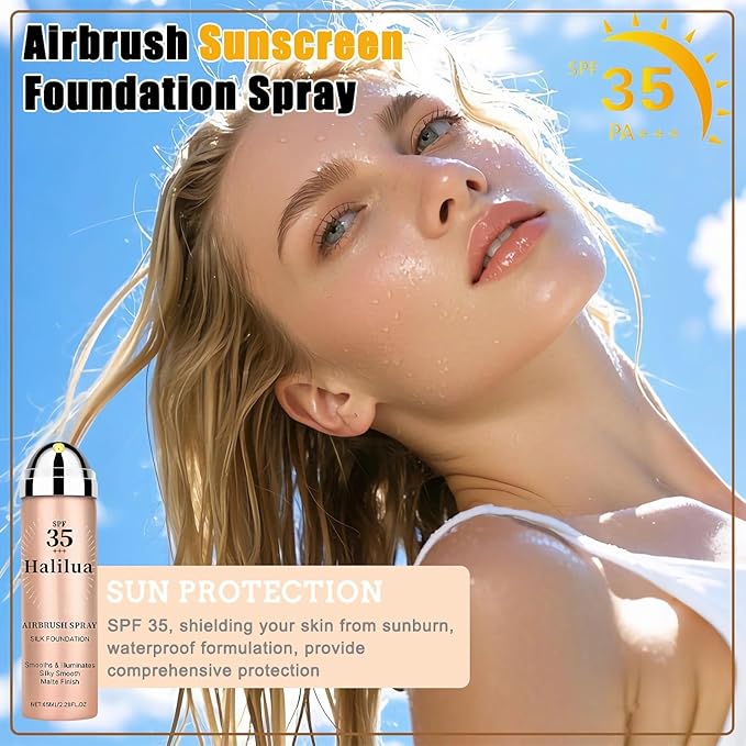 Sunscreen Airbrush Foundation Makeup Spray with Brush, SPF 35, Full Coverage Airbrush Foundation for Smooth Radiant Finish, Silky Concealer Mist Spray Makeup, Long-lasting & Waterproof (Natural)