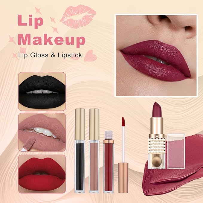 All in One Makeup Kit for Teen Girls - Gift Set with Eyeshadow, Lipsticks, Eyebrow Pencil & Cosmetic Brush