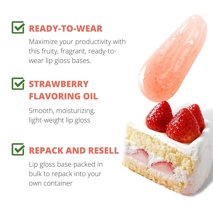 TKB Jelly Gloss (Flexagel)| Lip Gloss Base for DIY Lip Gloss| Ready-to-Wear| Moisturizing, High Shine, Fruity Scent, Vegan, Gluten and Cruelty free| Made in USA (Strawberry Shortcake, 1oz (30gr))