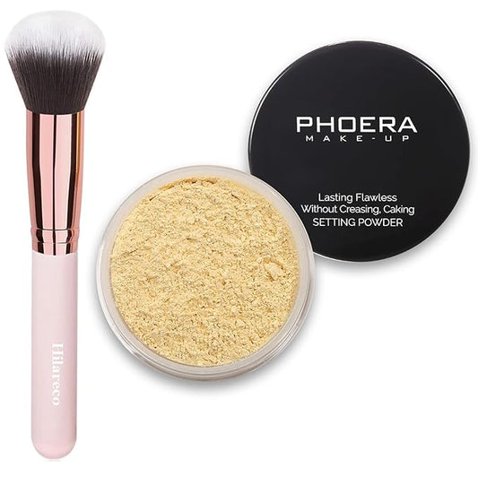 PHOERA Foundation Face Powder, Soft Focus Setting Powder, Silky Powder For Creating Without Shine, Smooths Pores & Lines, Up to 24H Wear Oil Control,0.49 Oz (N.03 Banana)