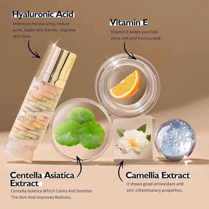 KIMUSE Color Correcting Facial Serum, One Step Color Corrector Tinted Moisturizer, Skin Tone Correcting and Brightening Makeup Primer, Hydrates, Balances & Nourishes Skin, Natural Finish