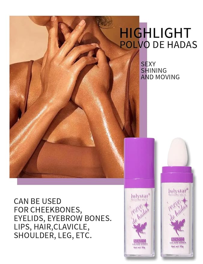 Polvo De Hadas Highlighter Stick Puff Fairy Stick Highlight Powder Glitter Loose Powder Brush Stick Contouring Powder Shimming Face Powder Blusher (#02 Fairy pink)