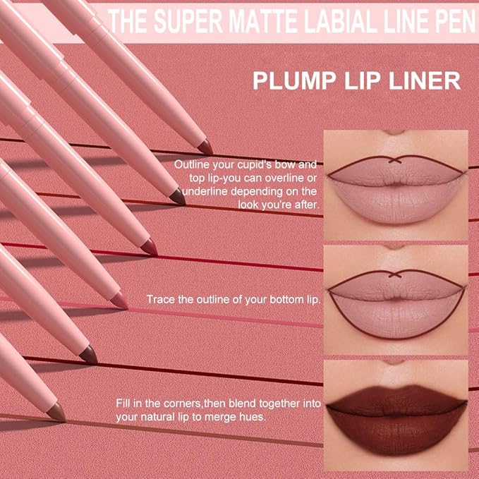 Kaely Matte Velvet Lip Liner Pencils Retractable for Shaping & Sculpting Lips, Wine Red Lip Pencils for Women Long Lasting Waterproof Rich Lip Colors Liner Crayon Lipstick delineador de labios 02