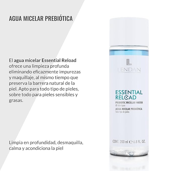 LENDAN - Micellar Water - Essential Reload Prebiotic - 200 ml - for All Skin Types - Alcohol and Paraben-Free Makeup Remover - Gentle Cleansing - with Prebiotic Ingredients