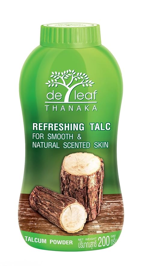 DE LEAF THANAKA Refreshing Talc Smooth and Natural Scented Skin, Talcum Powder Beauty Skincare Face Body Clean Fresh Cooling Sooth Irritation, 180 g 1 Pack Count