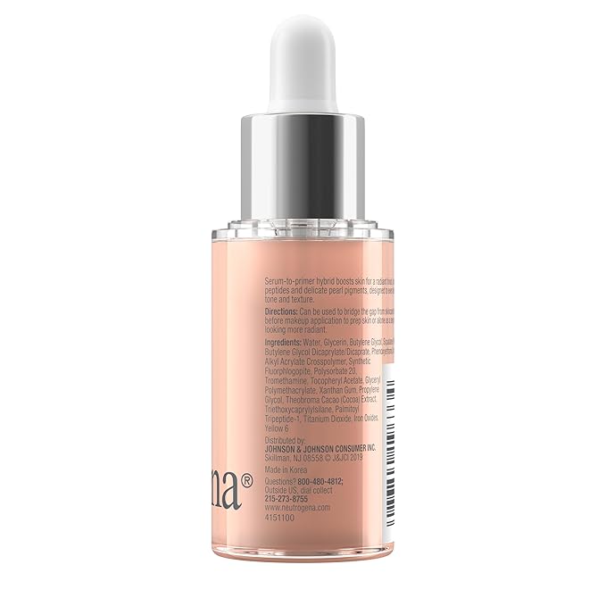 Neutrogena Healthy Skin Radiant Booster Primer & Serum, Skin-Evening Serum-to-Primer with Peptides & Pearl Pigments, Evens the Look of Skin's Tone & Smooths Texture, 1.0 fl. oz