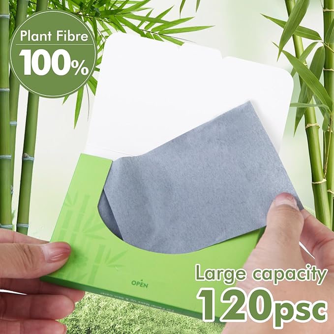 Oil Absorbing Sheets with Bamboo Charcoal - 2 Pack (240 sheets) Oil Blotting Sheets For Face, 20% More Makeup Friendly High-performance Handy Face Blotting Paper for Oily Skin