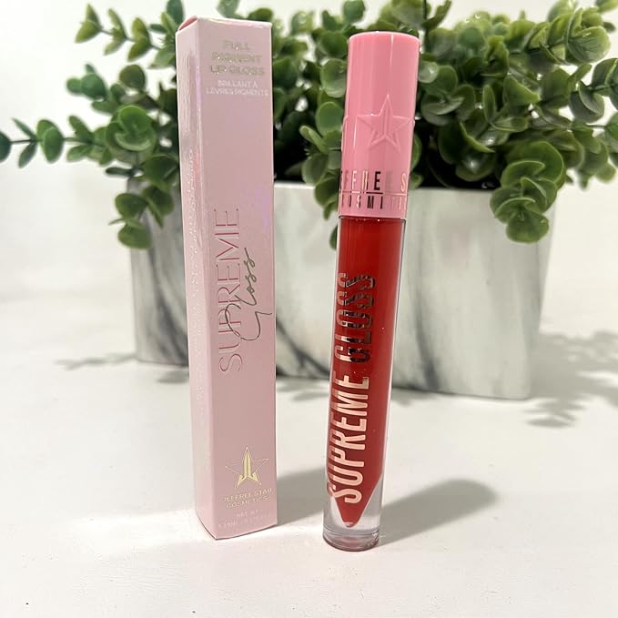 Jeffree Star Cosmetics Supreme Gloss – Red Affair (Medium) – Full-Pigment, High-Shine, Non-Sticky Lip Gloss with Rose Petal Applicator, Vegan & Cruelty-Free Formula