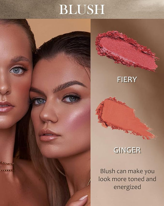 Matte Blush Powder Palette-2Colors Cruelty-Free Buildable Facial Cheek Blusher Pressed Powder Light Luxury Blush Contour Palette for Face,Longlasting Makeup Palette,Women's Day Gift for Women-04