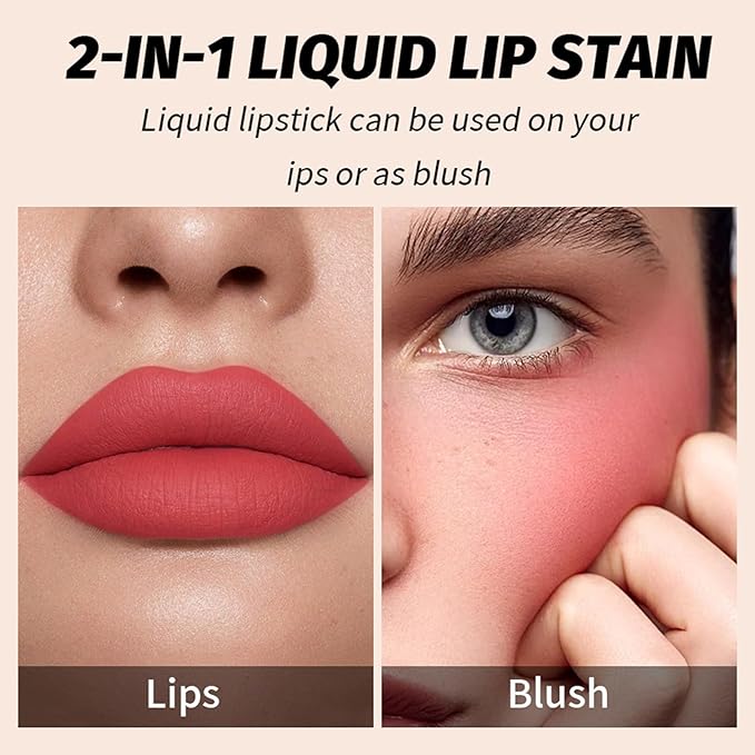 2PCS Velvet Lip Gloss Set, Multipurpose Liquid Lipstick - Long Lasting Waterproof, Non-Sticky, Lip & Cheek Tint - Set C