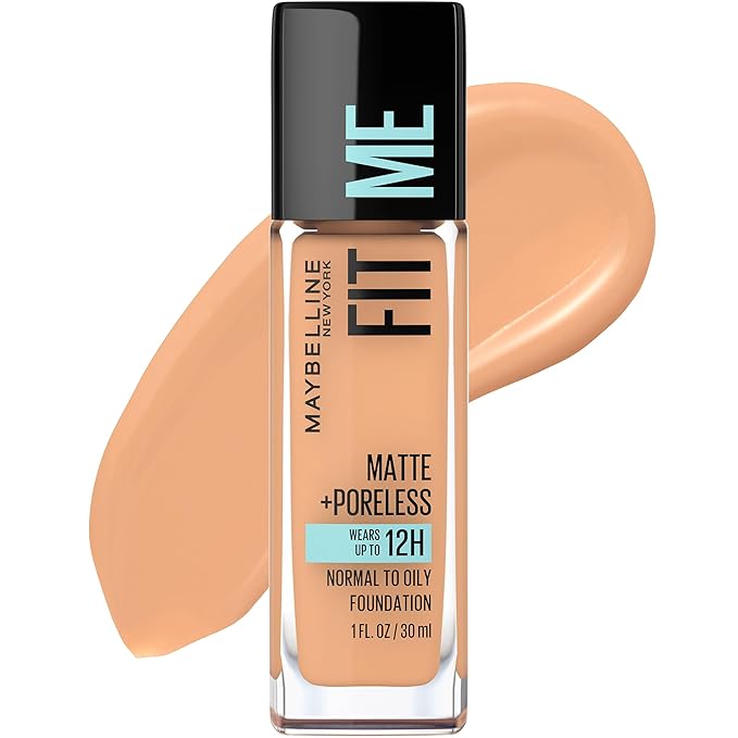 Maybelline Fit Me Matte + Poreless Liquid Oil-Free Foundation Makeup, Natural Tan, 1 Count (Packaging May Vary)