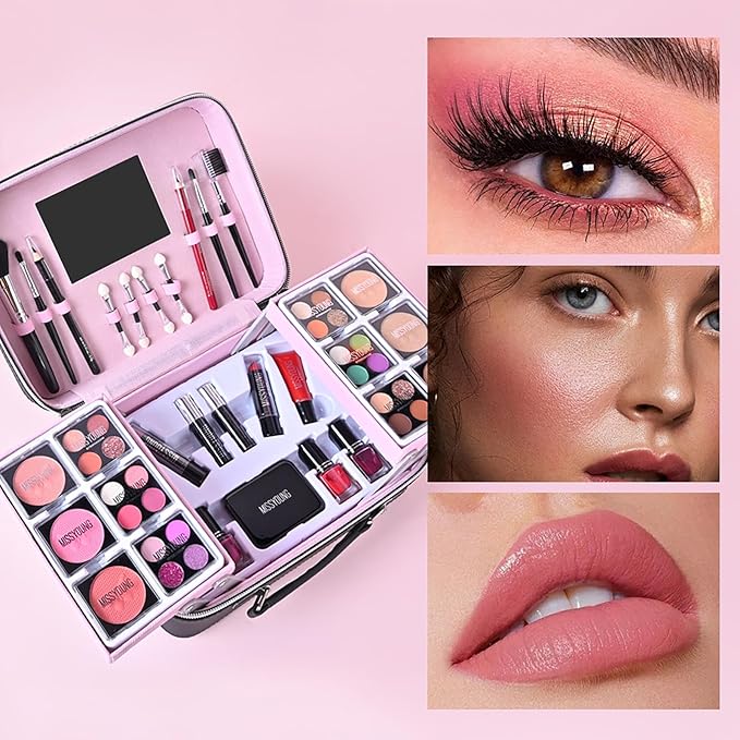 Makeup Kit, Professional Makeup Palette Travel Makeup Case with Eyeshadow Lipstick Concealer Lip Gloss Eyeliner Mascara Contour Bronzer Powder, Makeup Sets for Women Girl