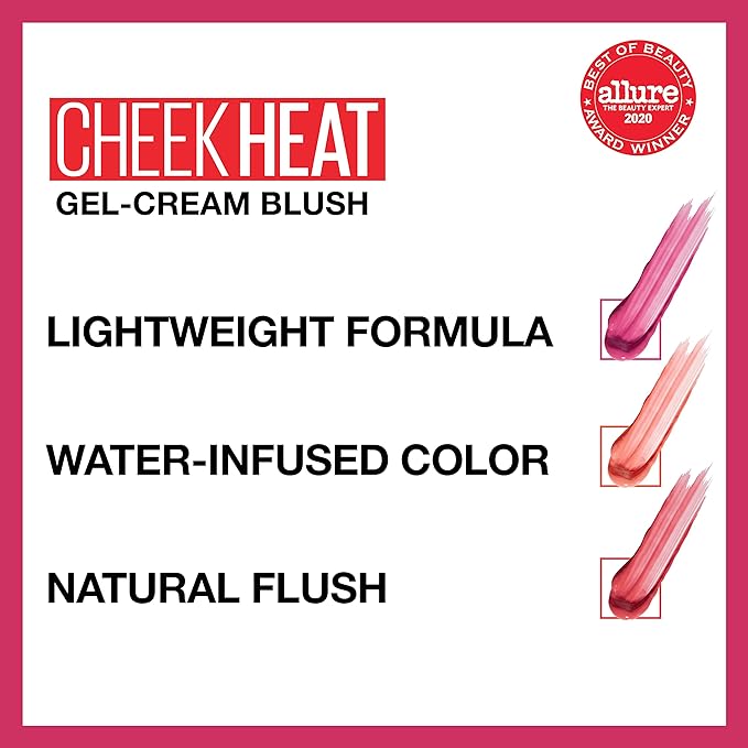 Maybelline Cheek Heat Gel-Cream Blush Makeup, Lightweight, Breathable Feel, Sheer Flush Of Color, Natural-Looking, Dewy Finish, Oil-Free, Pink Scorch, 1 Count