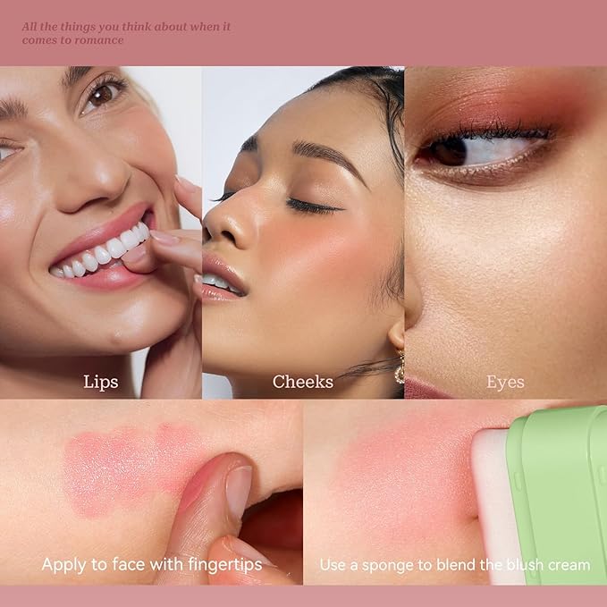 Blush Stick for Cheeks and Lips with Built-In Blending Sponge, On-the-Go Glow Blush, Hydrating Solid Cheek Tint, Multi-use Blush Makeup Stick, Tinted Moisture Sticks (Color:03#Shy Pink)