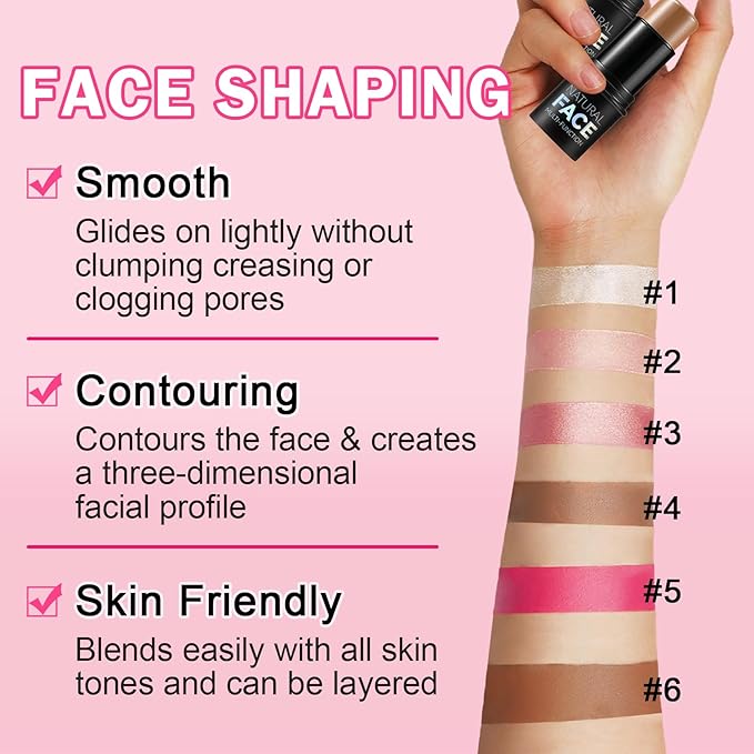 DAMUSI 6PCS Cream Contour Stick Makeup Contour Kit,Shades with Cream Bronzer Stick,Cream Blush Stick,Highlighter Stick for a Flawless Look,Long Lasting and Smooth Contorno Maquillaje - Set A